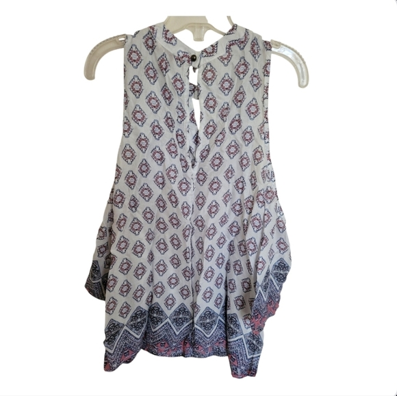 Arizona Jean Co Bohemian Rayon White Mauve Blue Cold Shoulder Blouse Size Large - Picture 2 of 14